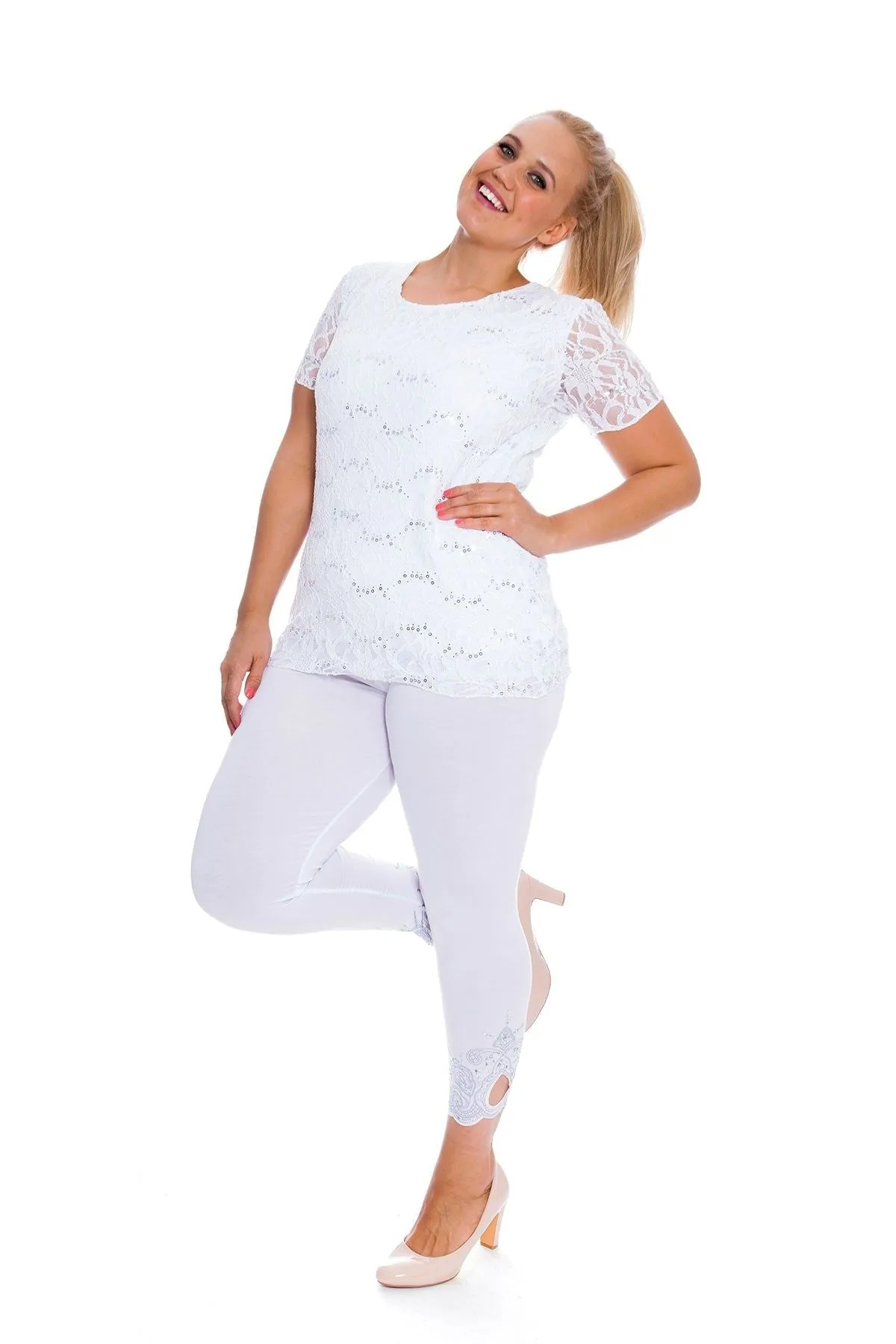 Plus Size Lace Sequin Lined Top