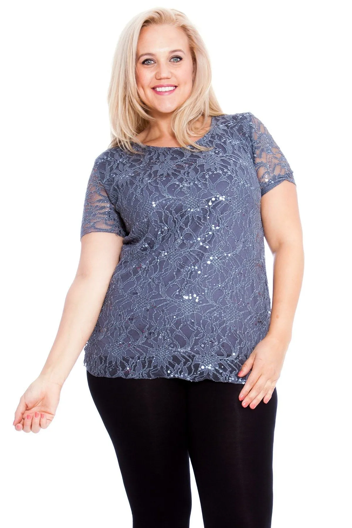 Plus Size Lace Sequin Lined Top