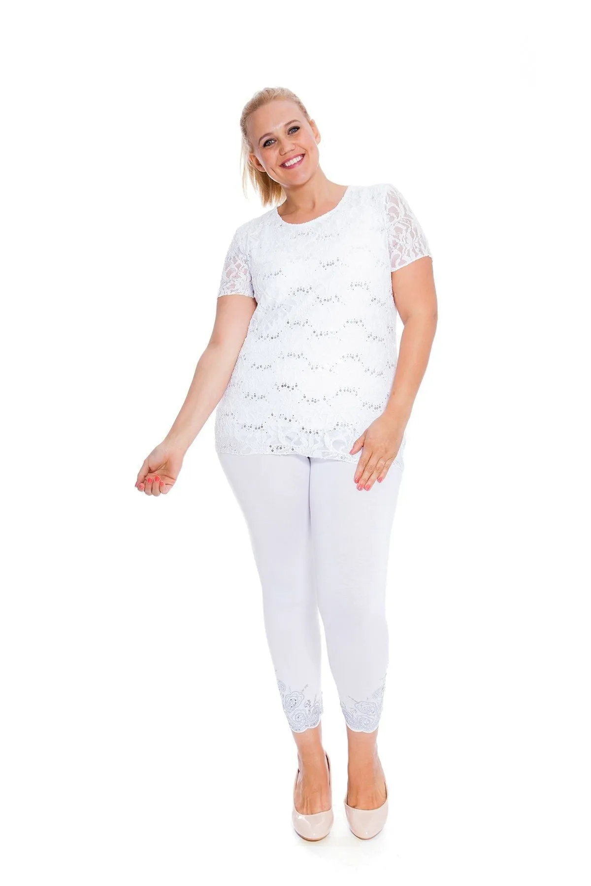 Plus Size Lace Sequin Lined Top