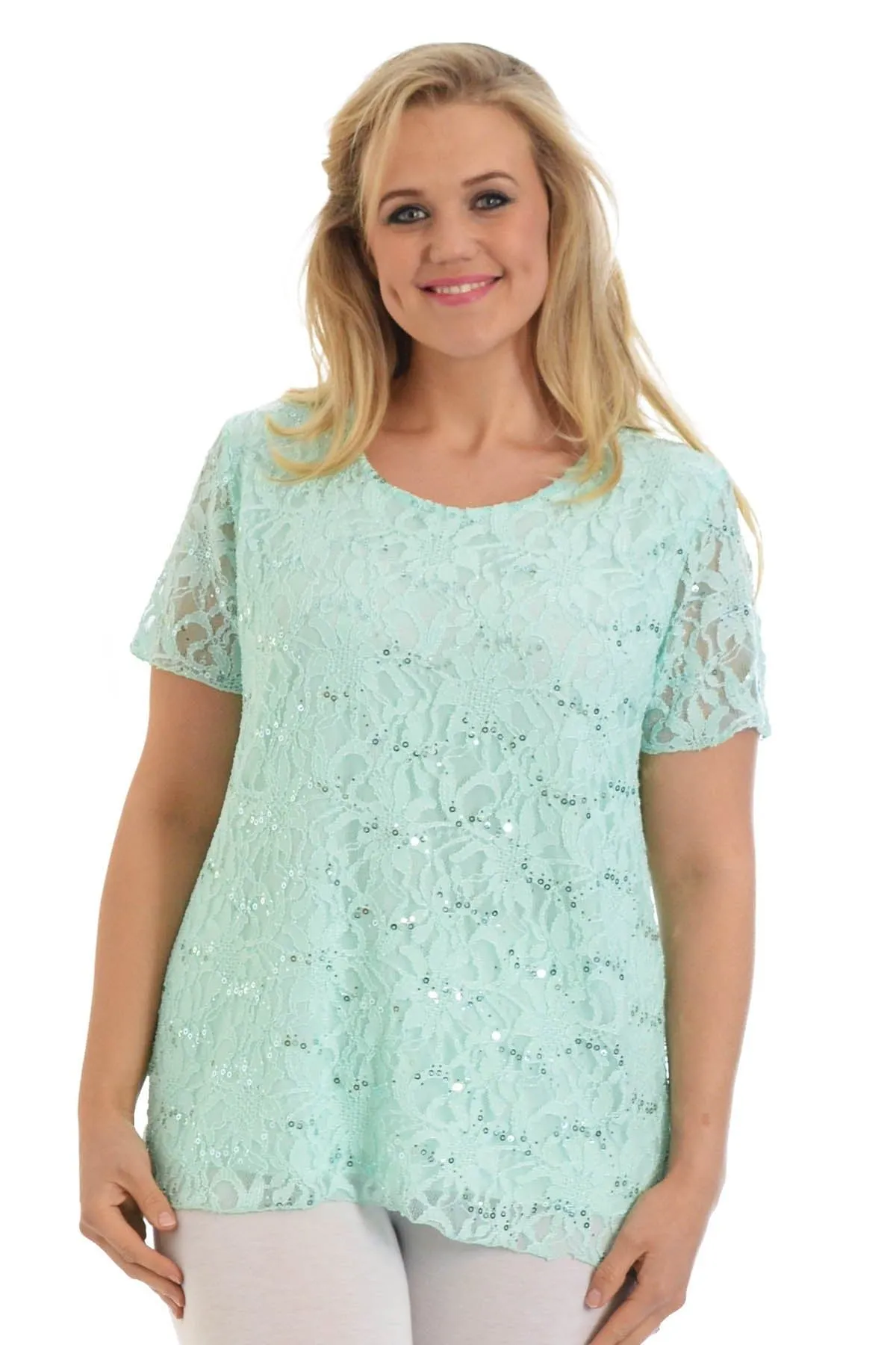 Plus Size Lace Sequin Lined Top