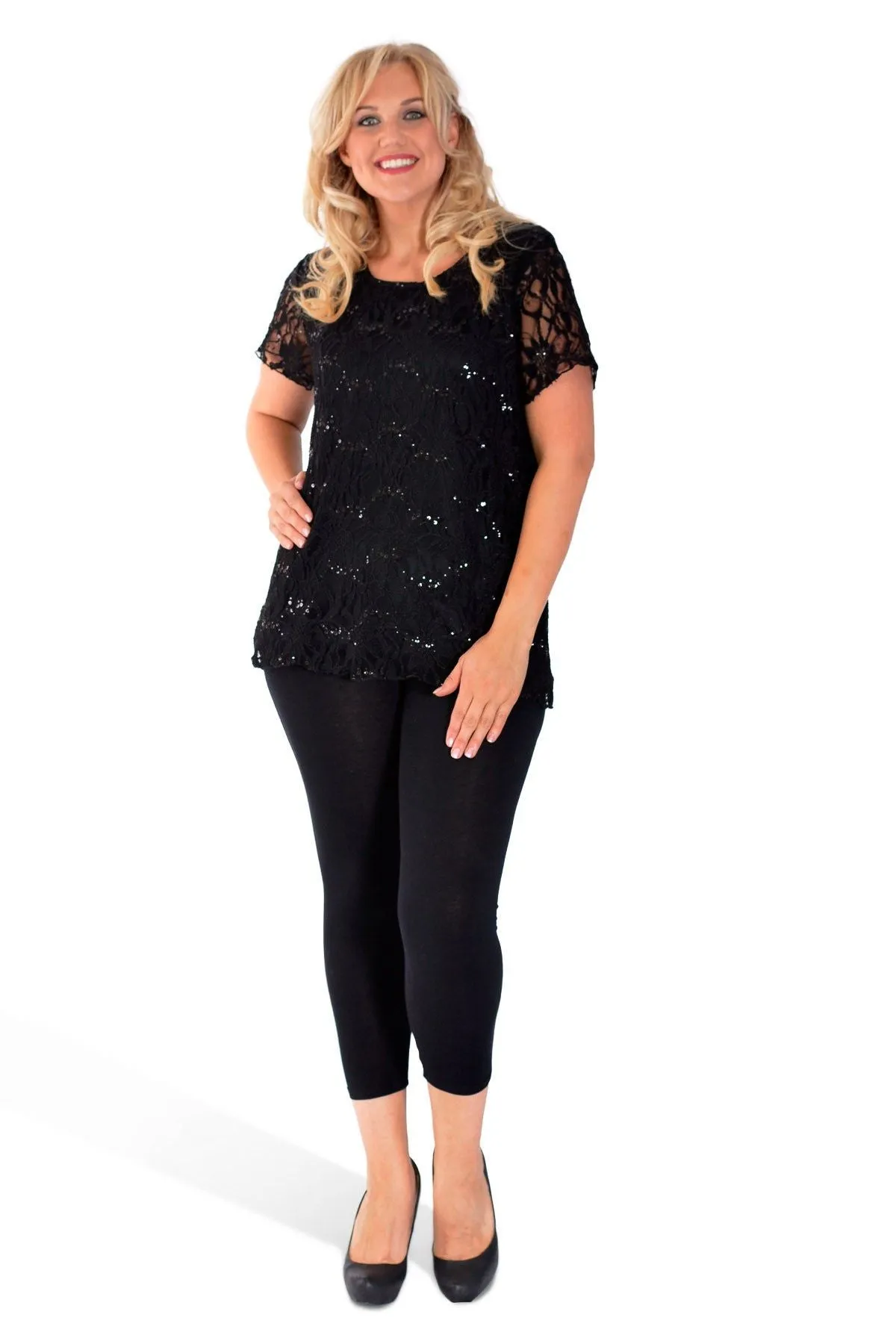 Plus Size Lace Sequin Lined Top