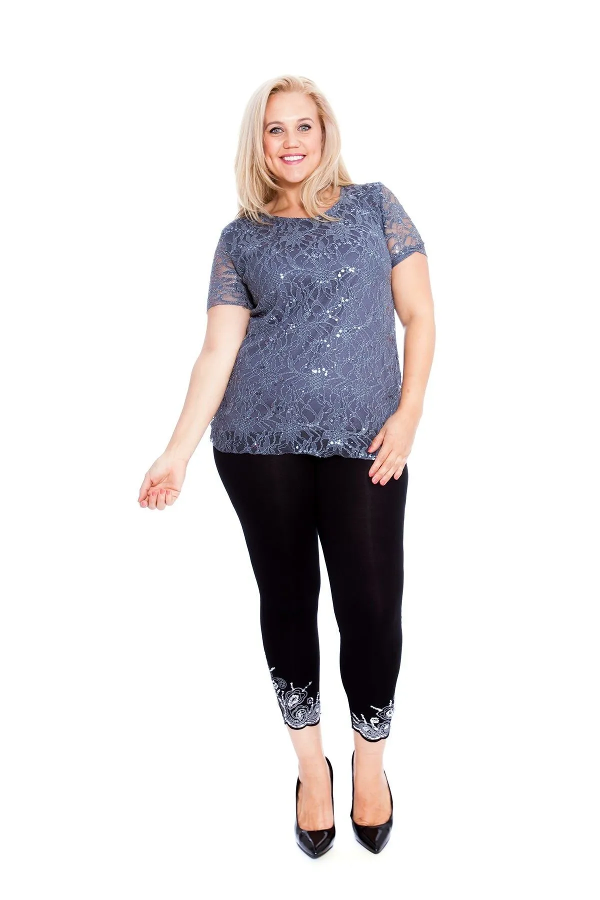 Plus Size Lace Sequin Lined Top