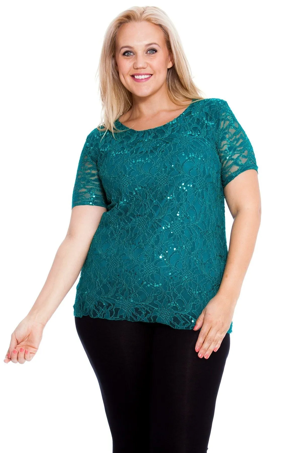 Plus Size Lace Sequin Lined Top