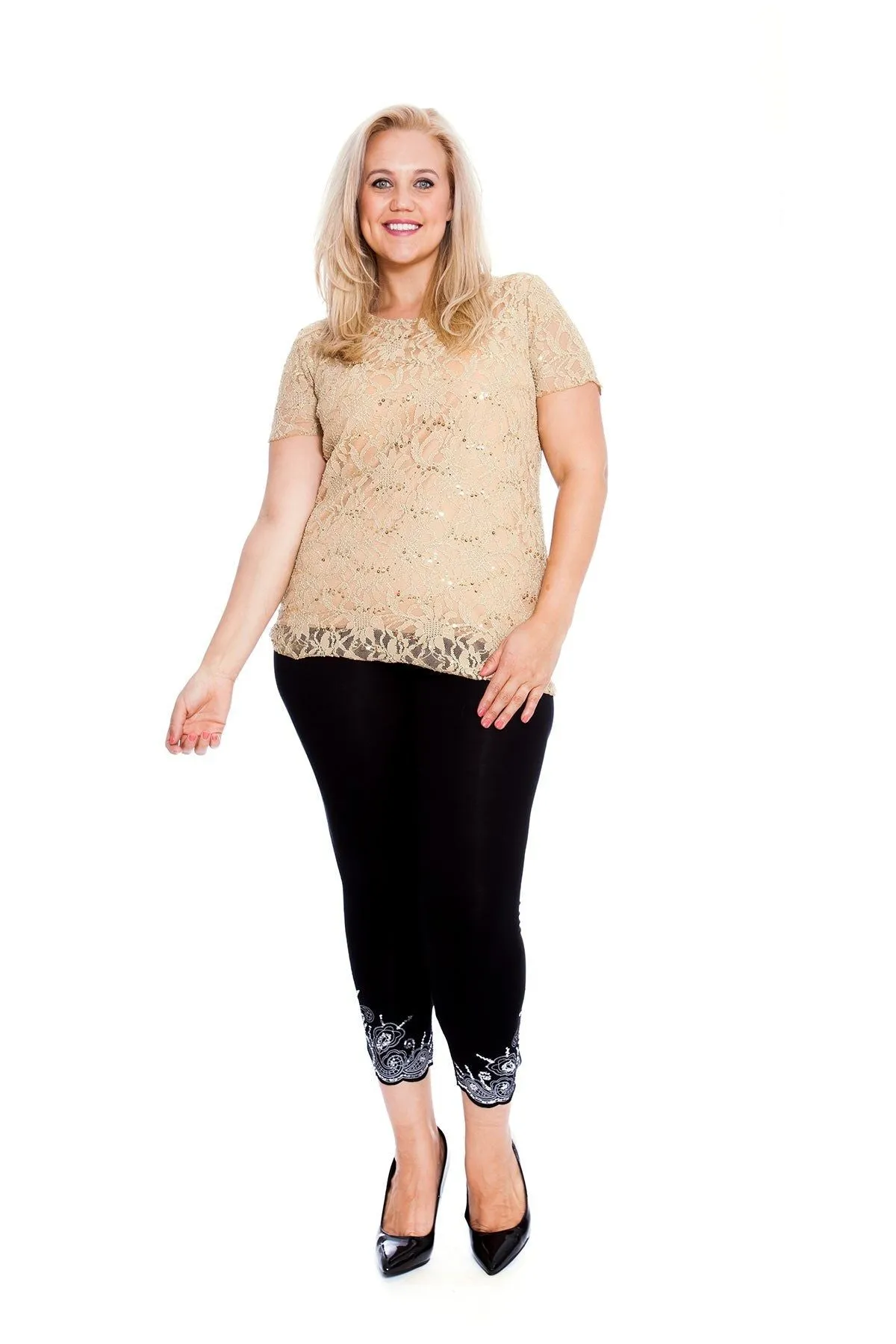 Plus Size Lace Sequin Lined Top