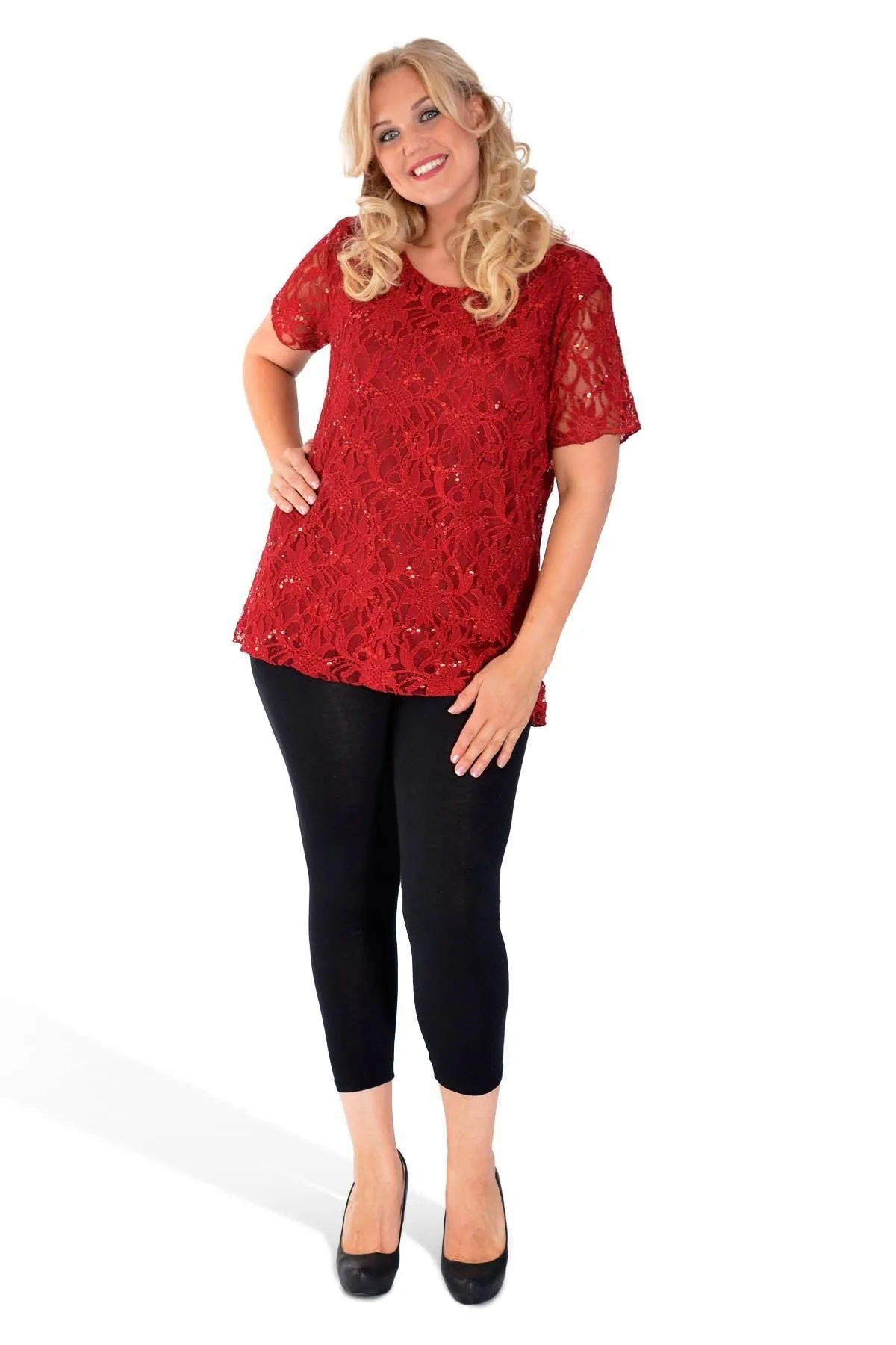Plus Size Lace Sequin Lined Top