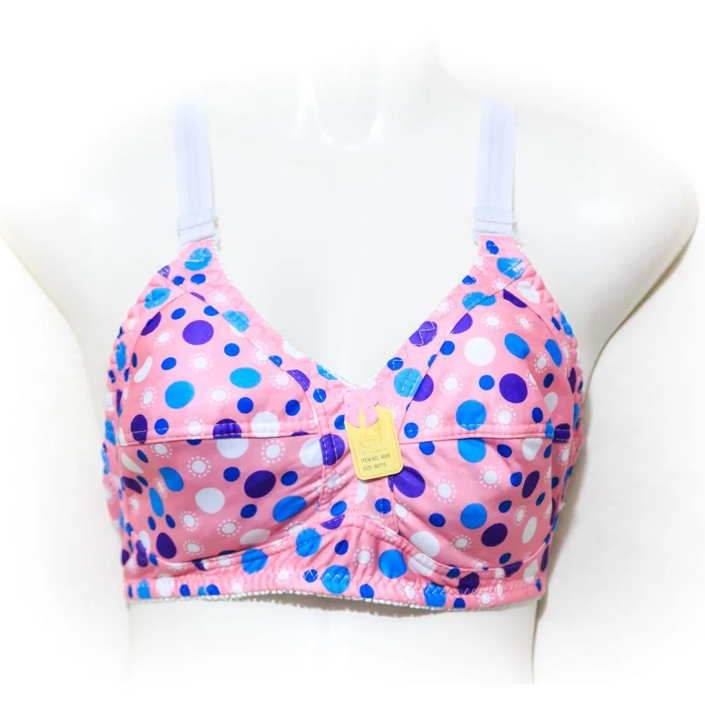 Plus Size Polka Dotted Cotton Bra - Non Padded - Non Wired - Pink