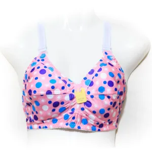 Plus Size Polka Dotted Cotton Bra - Non Padded - Non Wired - Pink