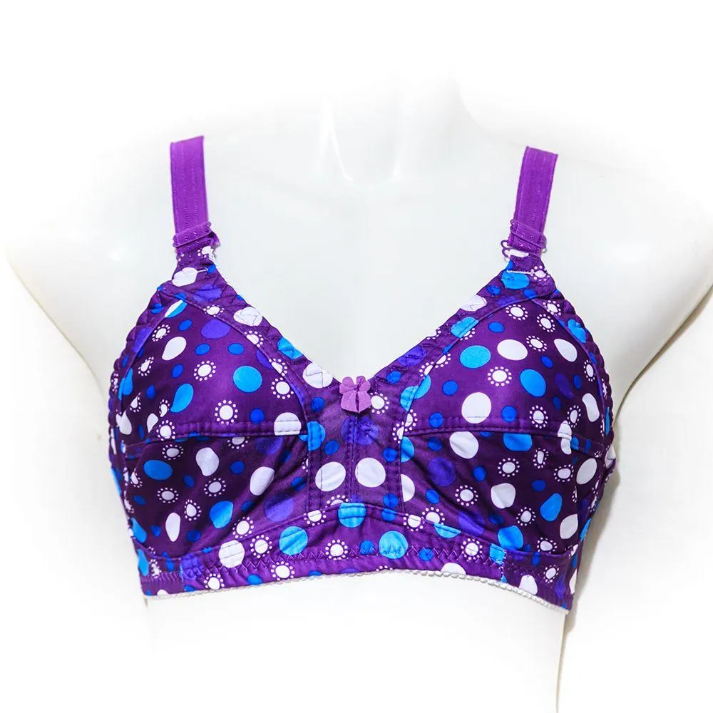 Plus Size Polka Dotted Cotton Bra - Non Padded - Non Wired - Purple