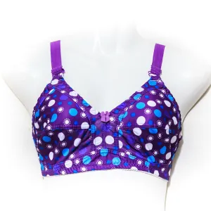 Plus Size Polka Dotted Cotton Bra - Non Padded - Non Wired - Purple