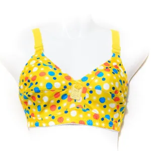 Plus Size Polka Dotted Cotton Bra - Non Padded - Non Wired - Yellow