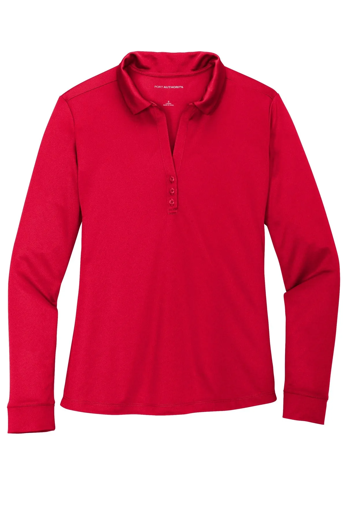 Port Authority  Women's Silk Touch   Performance Long Sleeve Polo. L540LS Red