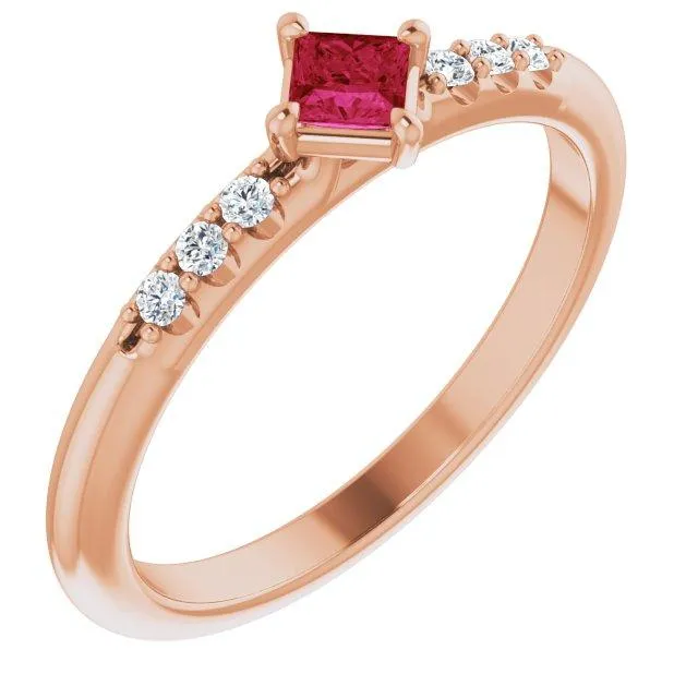 Princess Gemstone Lab-Grown Diamond Accent Stackable Ring