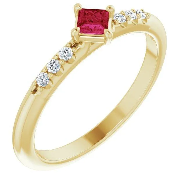 Princess Gemstone Lab-Grown Diamond Accent Stackable Ring