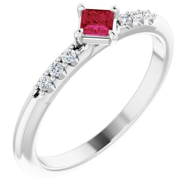 Princess Gemstone Lab-Grown Diamond Accent Stackable Ring