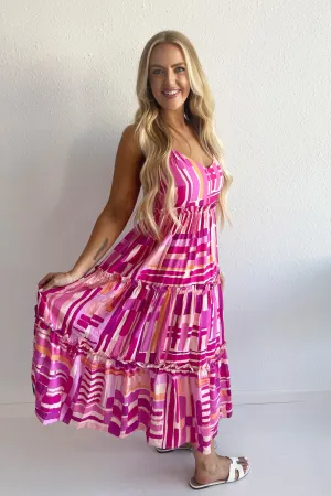 Printed Adjustable Spaghetti Straps Midi Dress