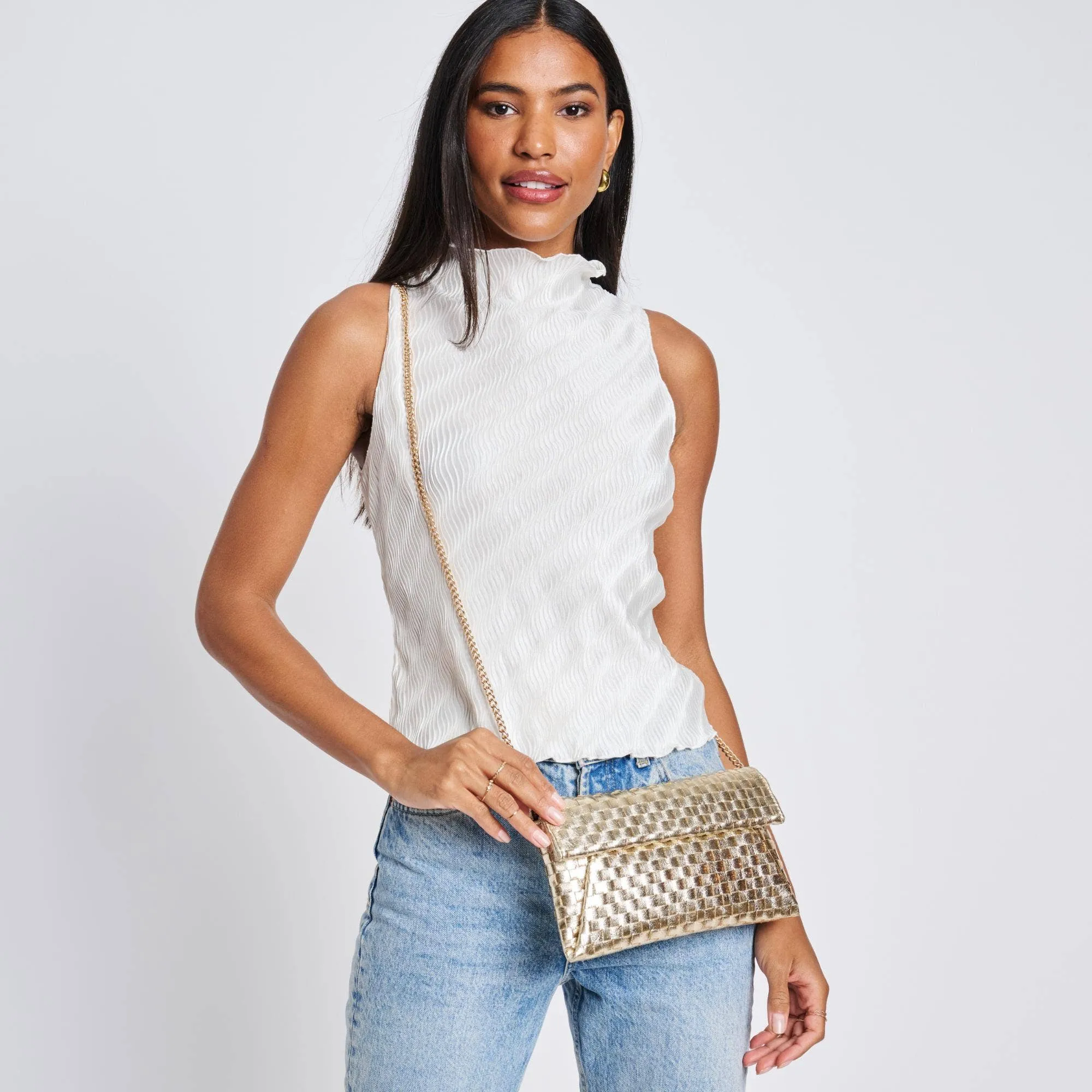 Priscilla Woven Clutch: Nude