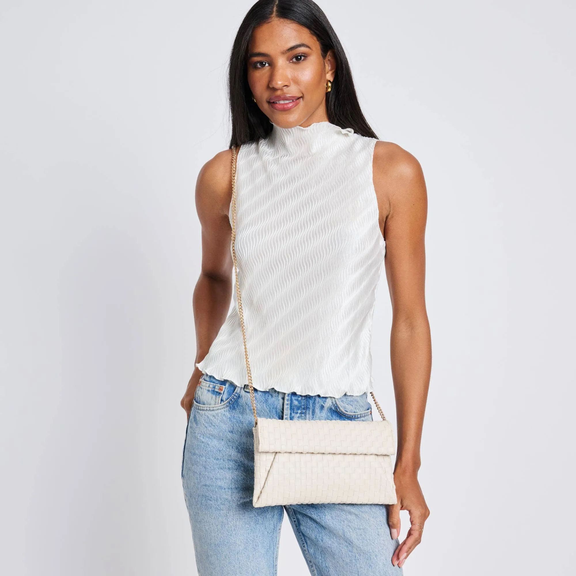 Priscilla Woven Clutch: Nude