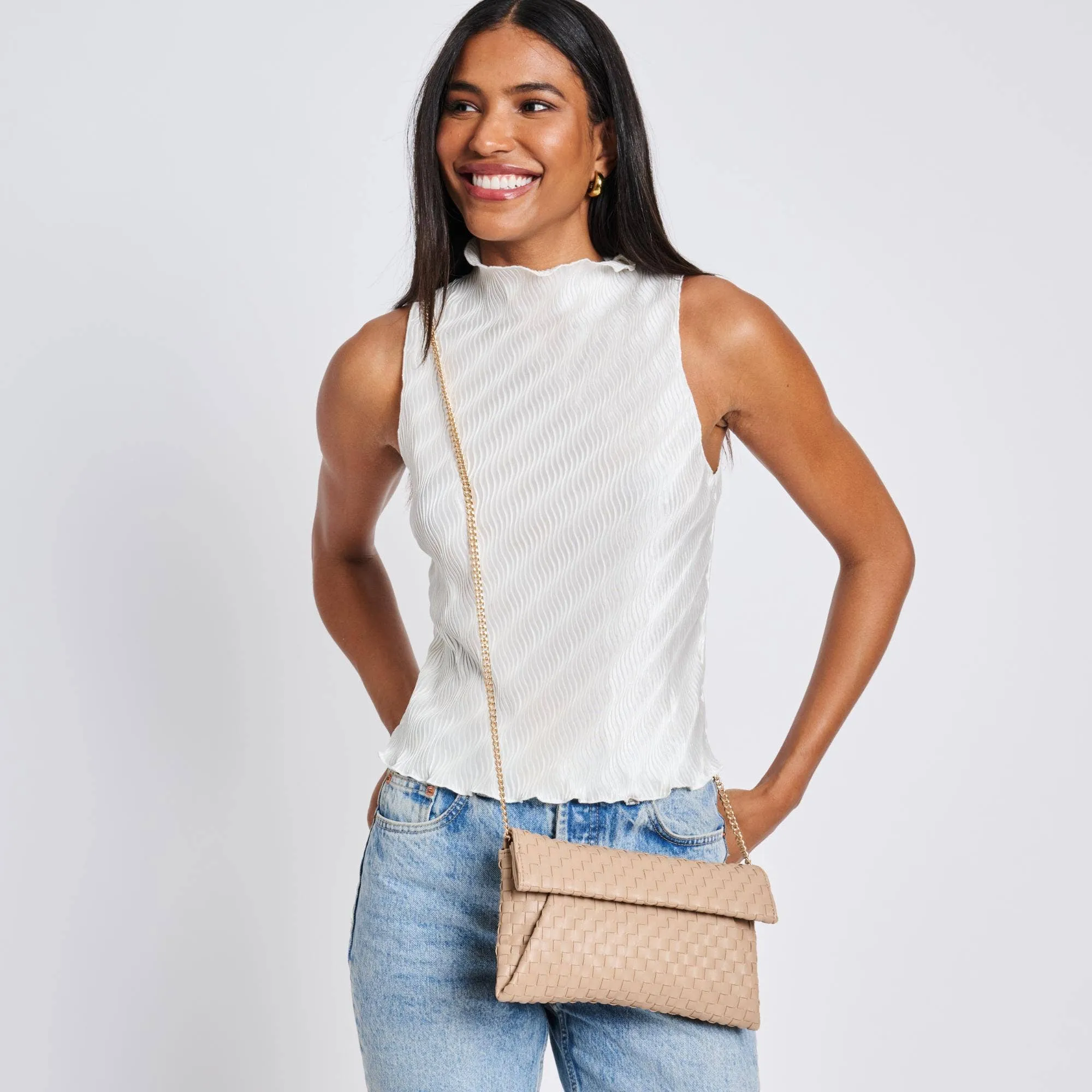 Priscilla Woven Clutch: Nude