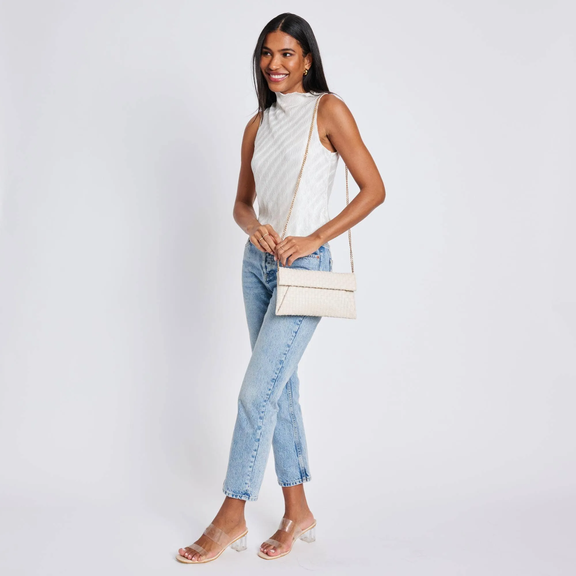 Priscilla Woven Clutch: Nude