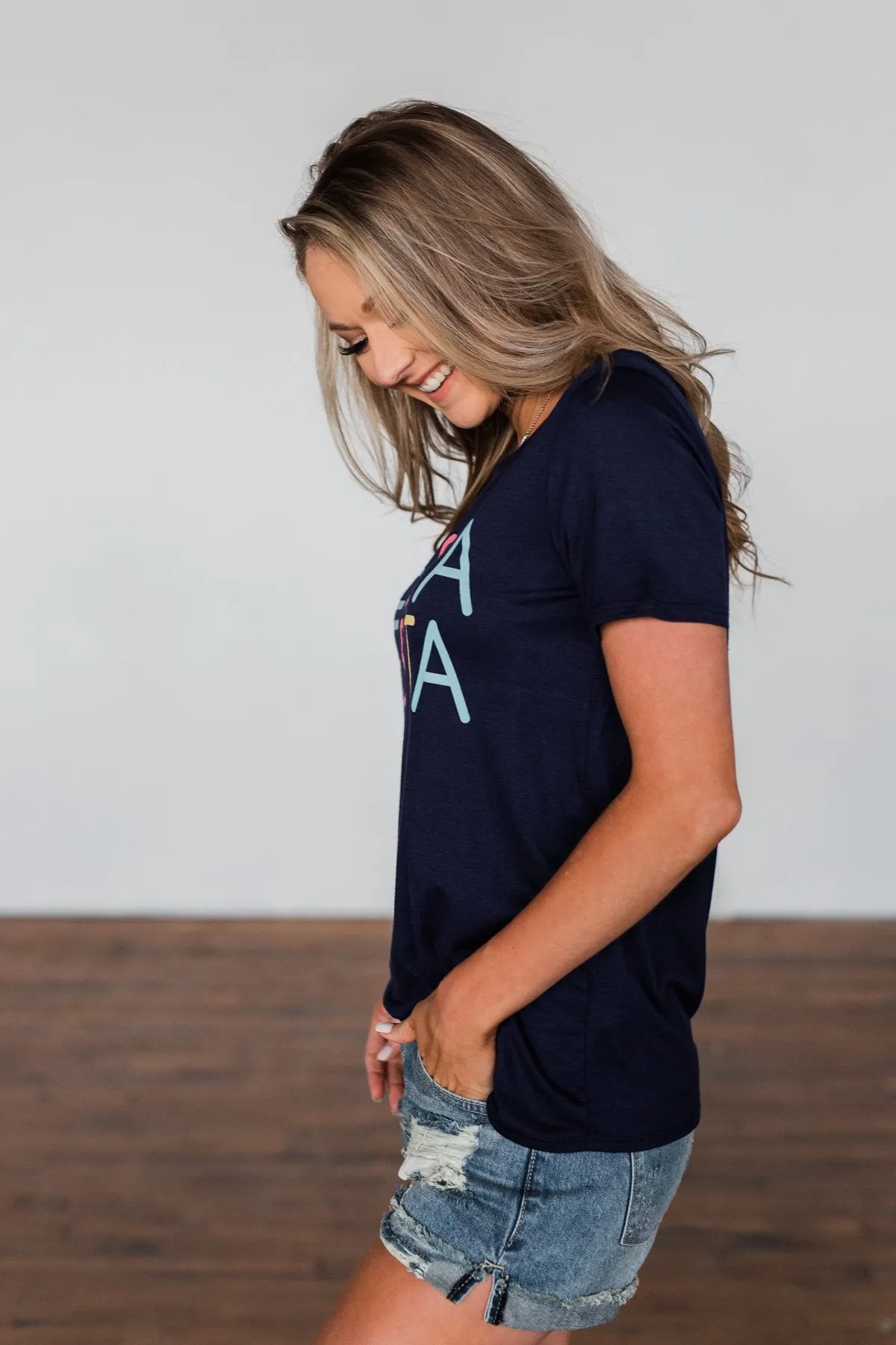 "Fiesta Siesta" Graphic Top- Navy