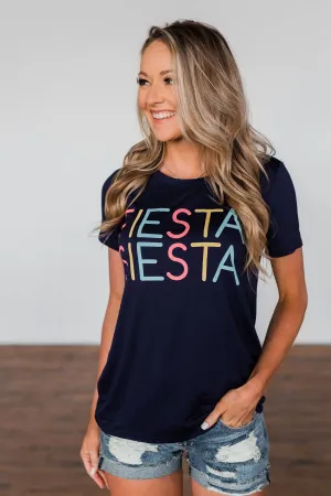 "Fiesta Siesta" Graphic Top- Navy