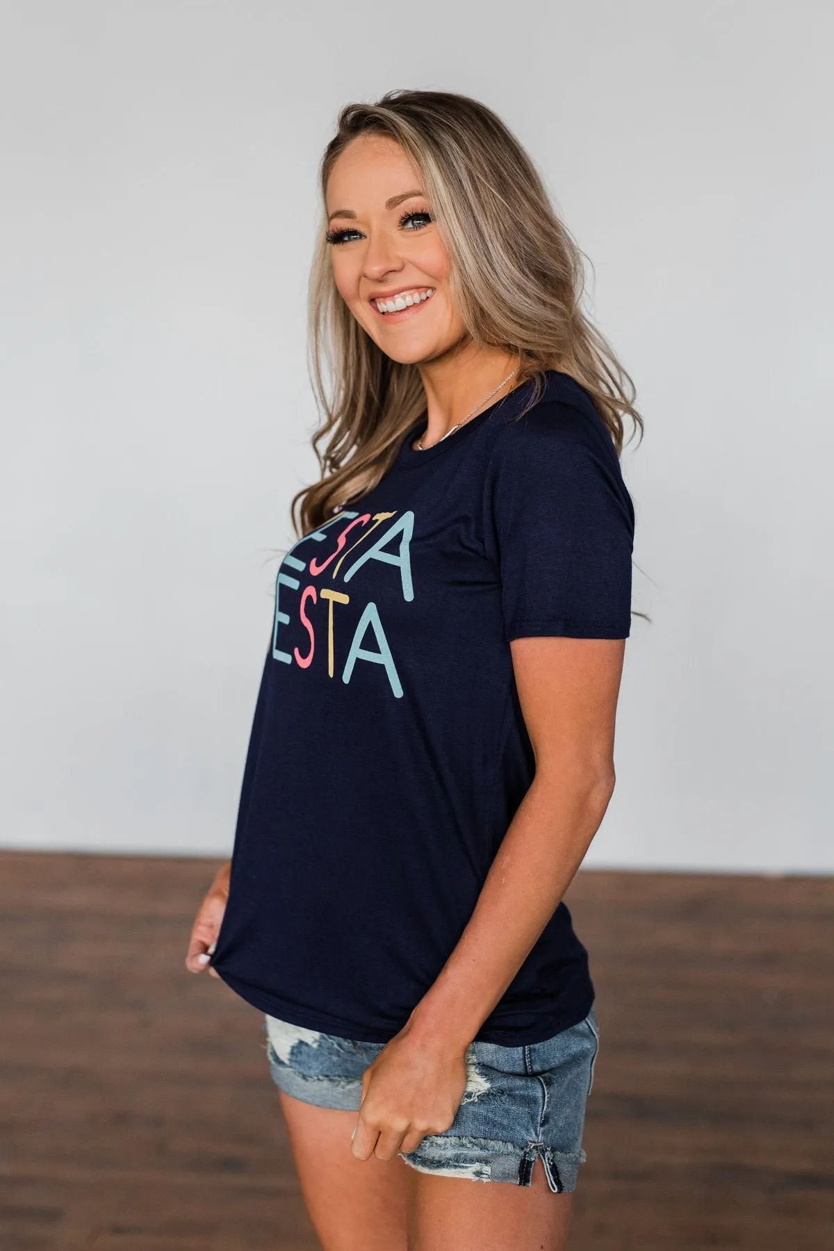 "Fiesta Siesta" Graphic Top- Navy