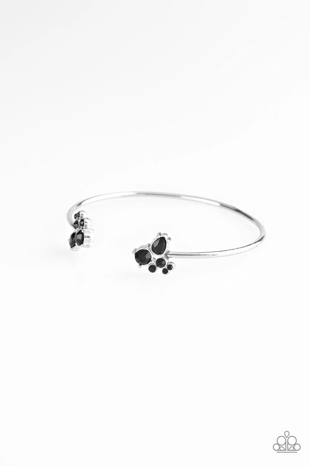 "Going For Glitter" Silver Metal & Black Rhinestone Dainty Cuff Bracelet