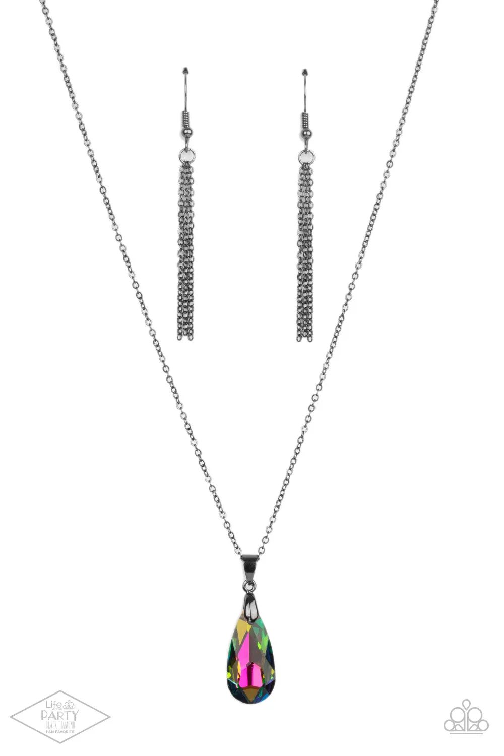 "Optimized Opulence" Gunmetal Multi Oil Spill Rhinestone Teardrop Necklace Set