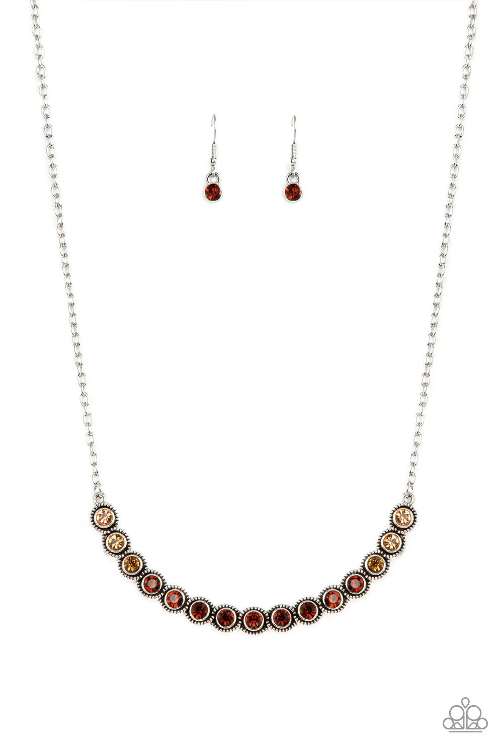 "Throwing Shades" Silver Metal Brown Ombre Rhinestone Bar Necklace Set