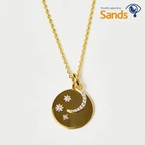 "We will look for you in the stars" Coin Necklace with Crescent Moon Charm