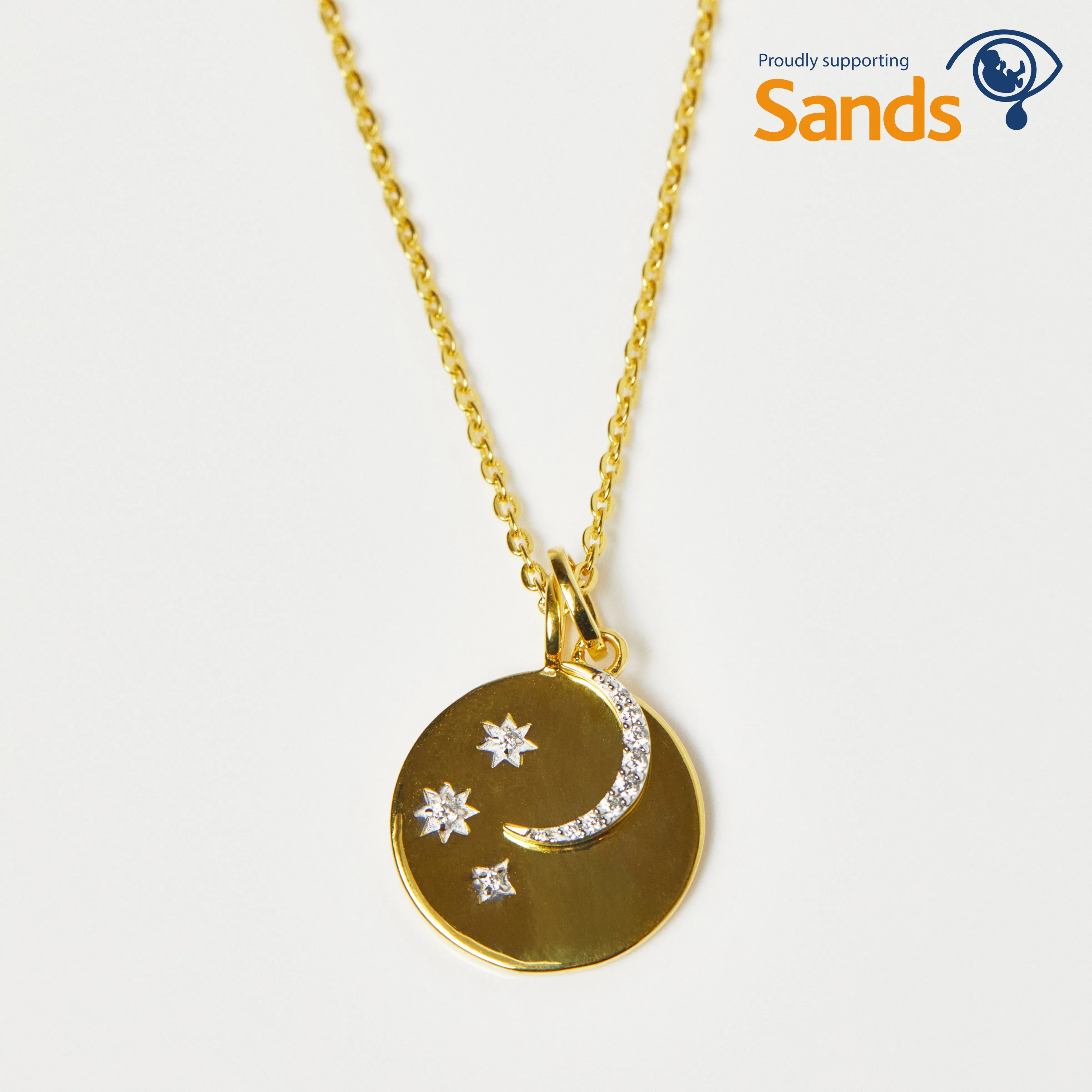 "We will look for you in the stars" Coin Necklace with Crescent Moon Charm
