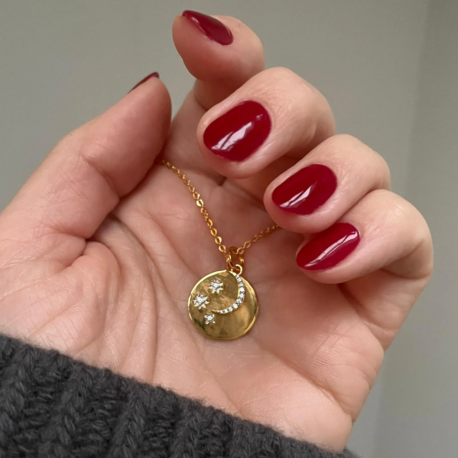 "We will look for you in the stars" Coin Necklace with Crescent Moon Charm
