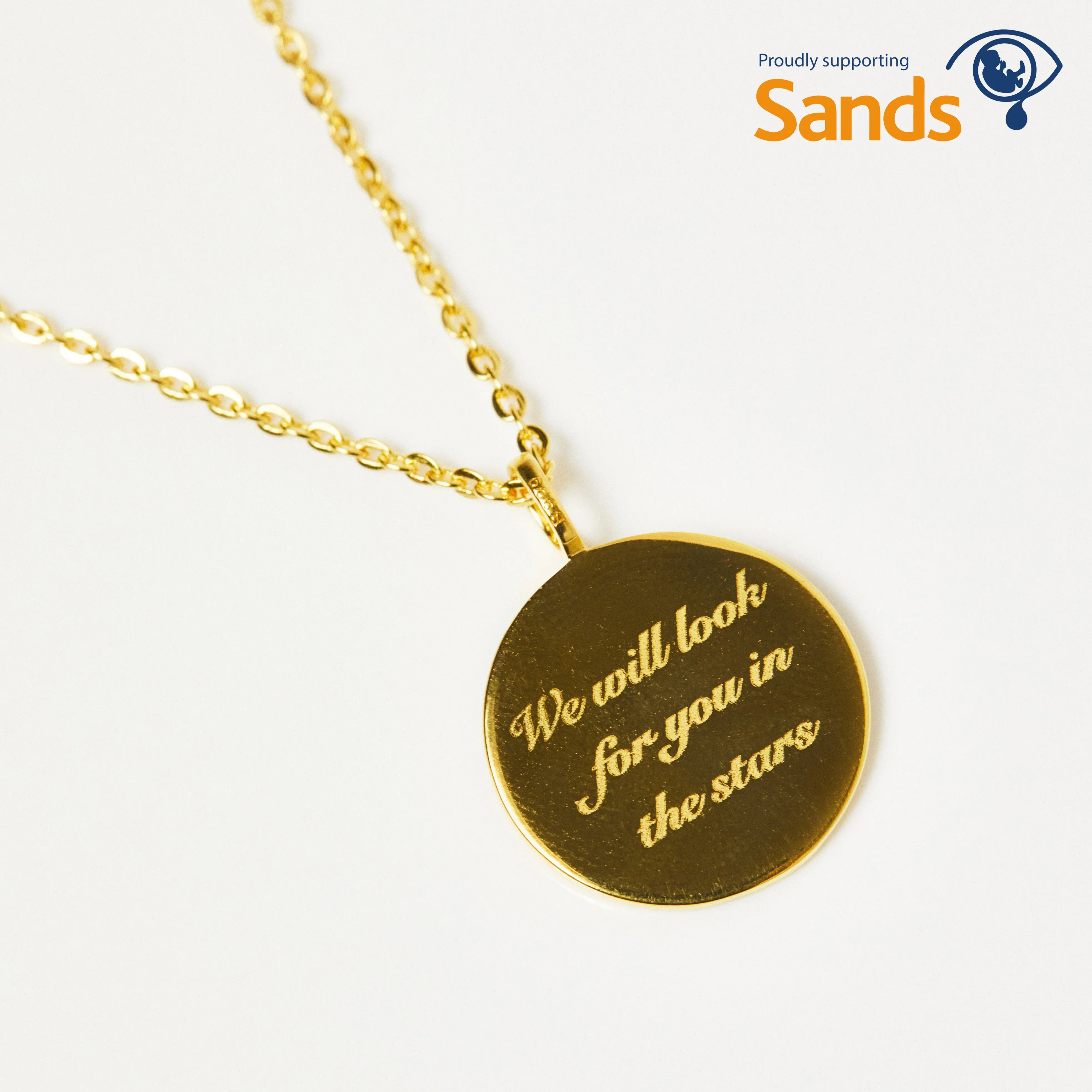 "We will look for you in the stars" Coin Necklace with Crescent Moon Charm