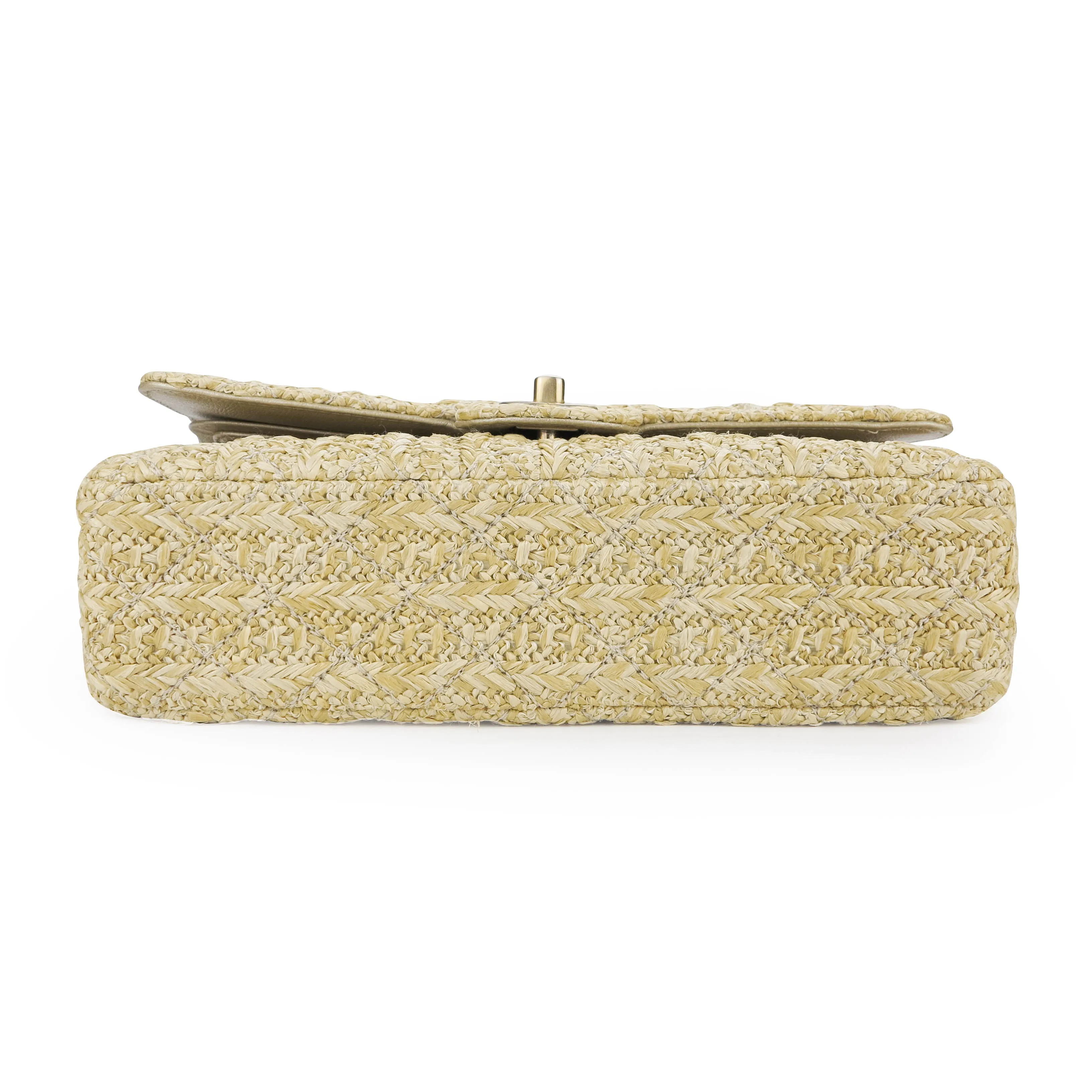 Raffia Woven Straw Medium Classic Double Flap Bag