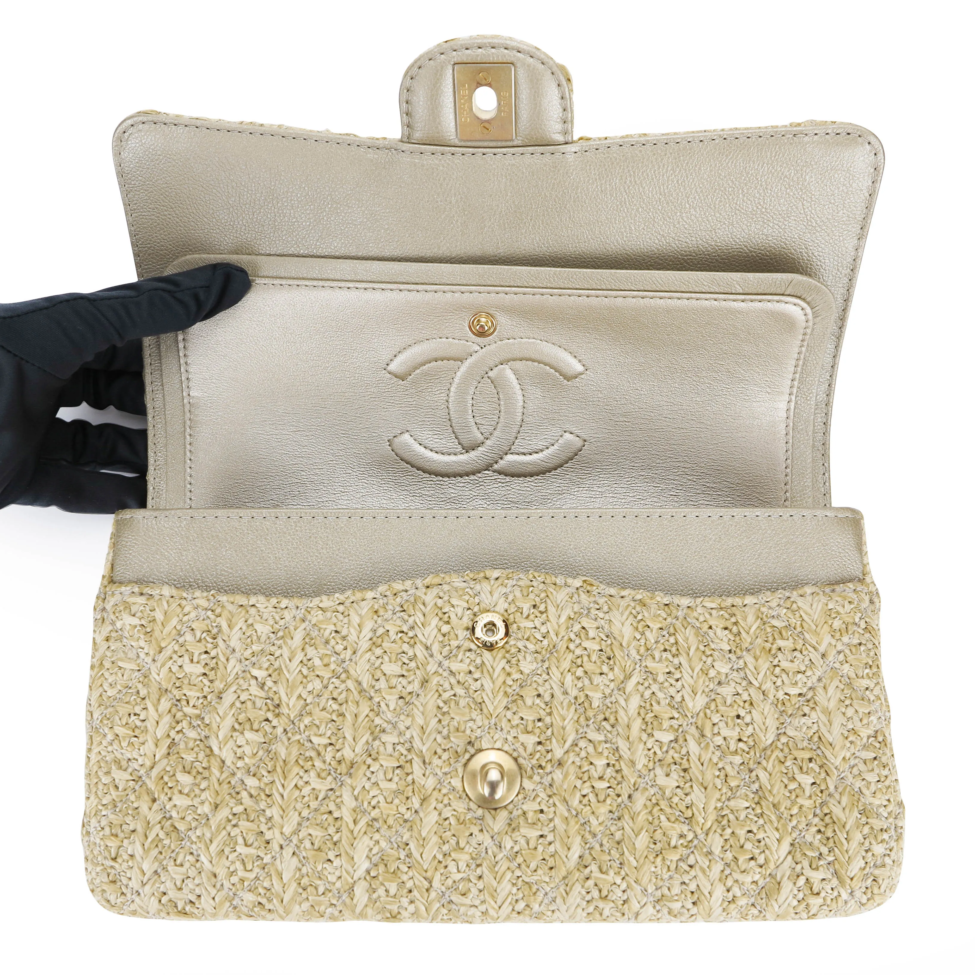 Raffia Woven Straw Medium Classic Double Flap Bag