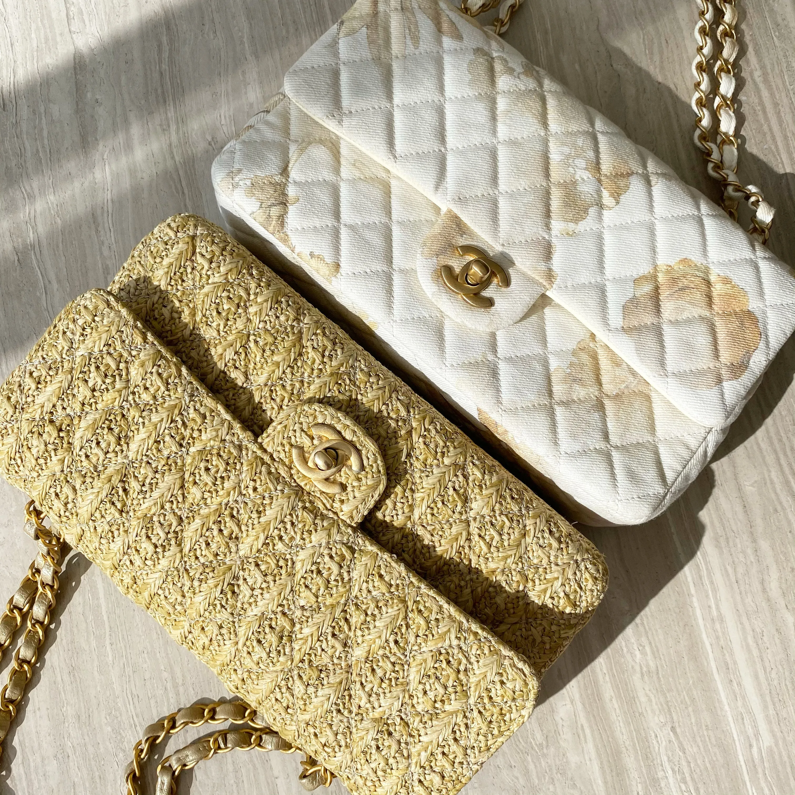 Raffia Woven Straw Medium Classic Double Flap Bag