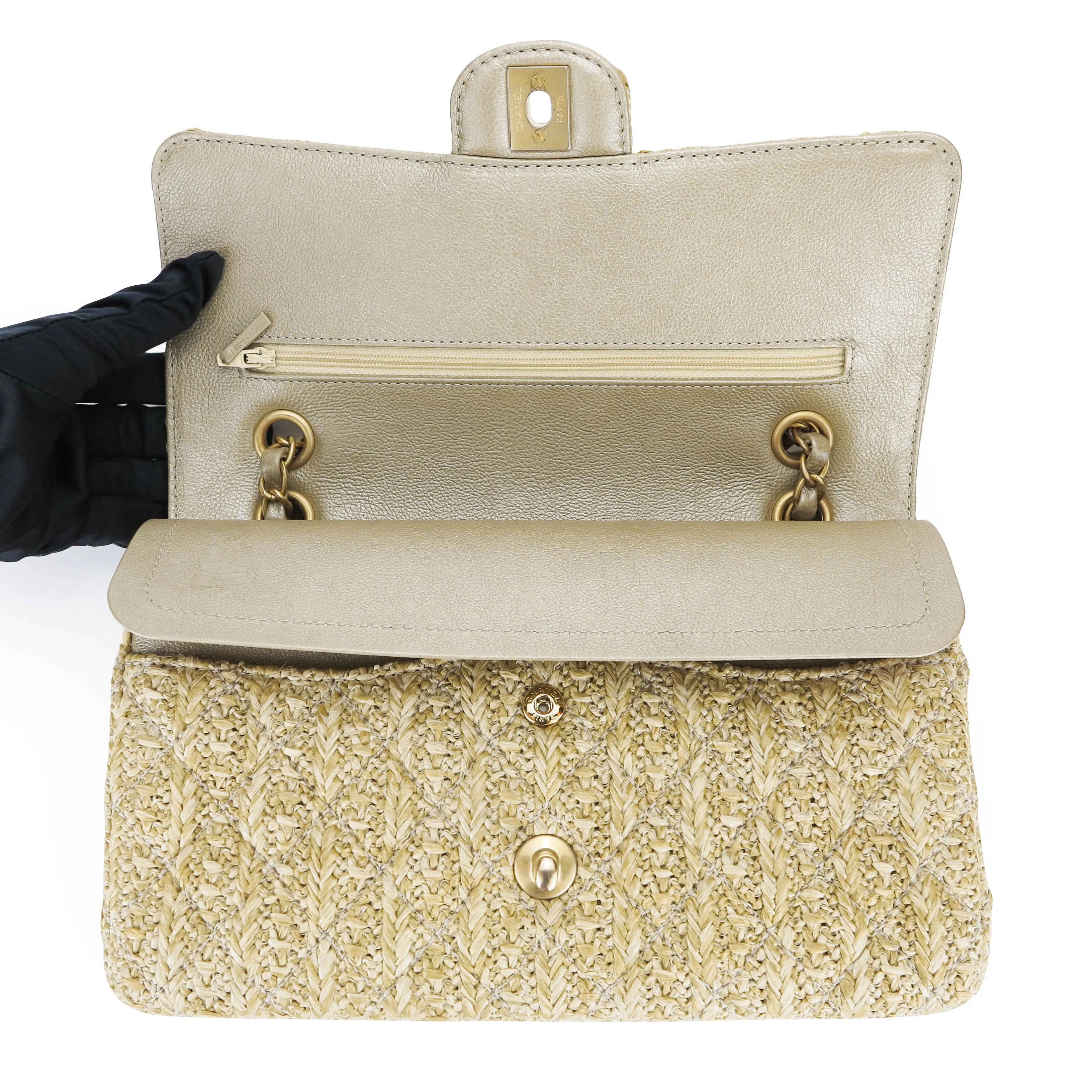 Raffia Woven Straw Medium Classic Double Flap Bag