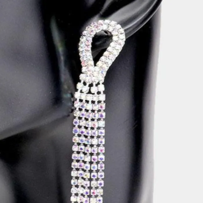 Rhinestone Abalone Pave Fringe Silver Evening Earrings