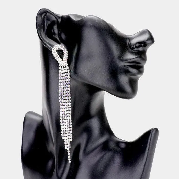 Rhinestone Abalone Pave Fringe Silver Evening Earrings