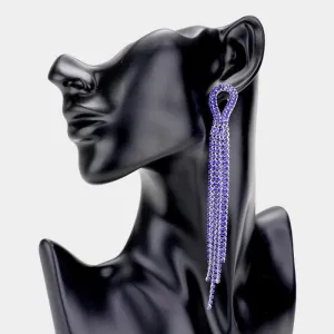 Rhinestone Blue Pave Fringe Silver Evening Earrings