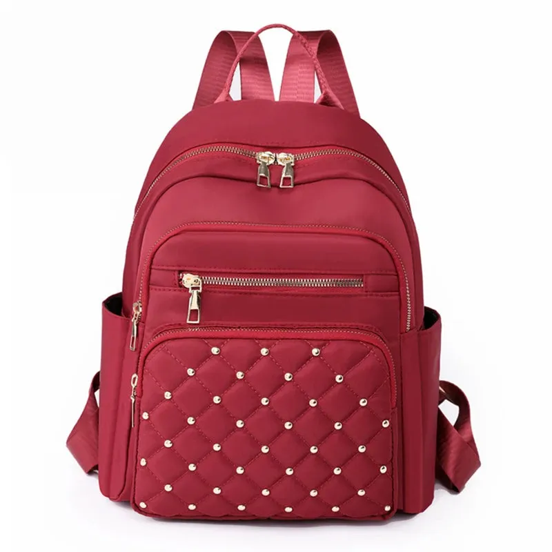 Rivet Nylon Fabric Design Large Capacity Three Layer Women's Backpack Senior