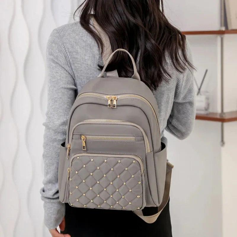 Rivet Nylon Fabric Design Large Capacity Three Layer Women's Backpack Senior