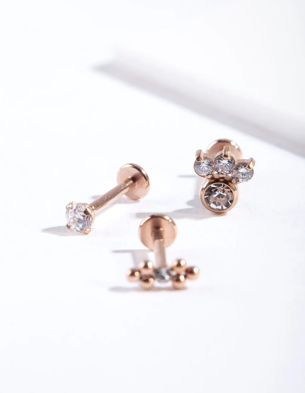Rose Gold Surgical Steel Dainty Diamante Flat Back Pack