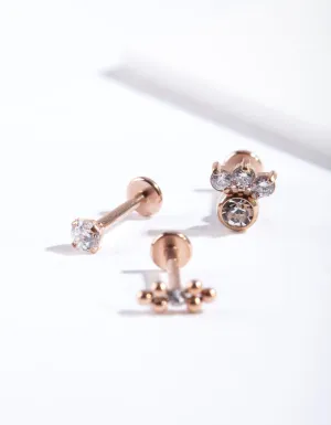 Rose Gold Surgical Steel Dainty Diamante Flat Back Pack