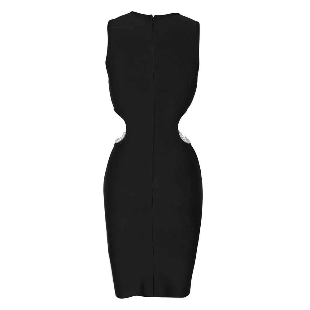 Round Neck Sleeveless Cut Out Midi Bandage Dress PF21421