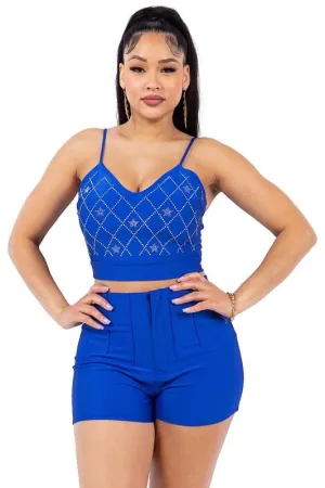 Royal Blue Bling Top | Sparkling Blouse (C33)