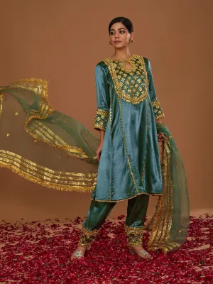 Sap Green Mashru Silk Kurta Salwar with Dupatta