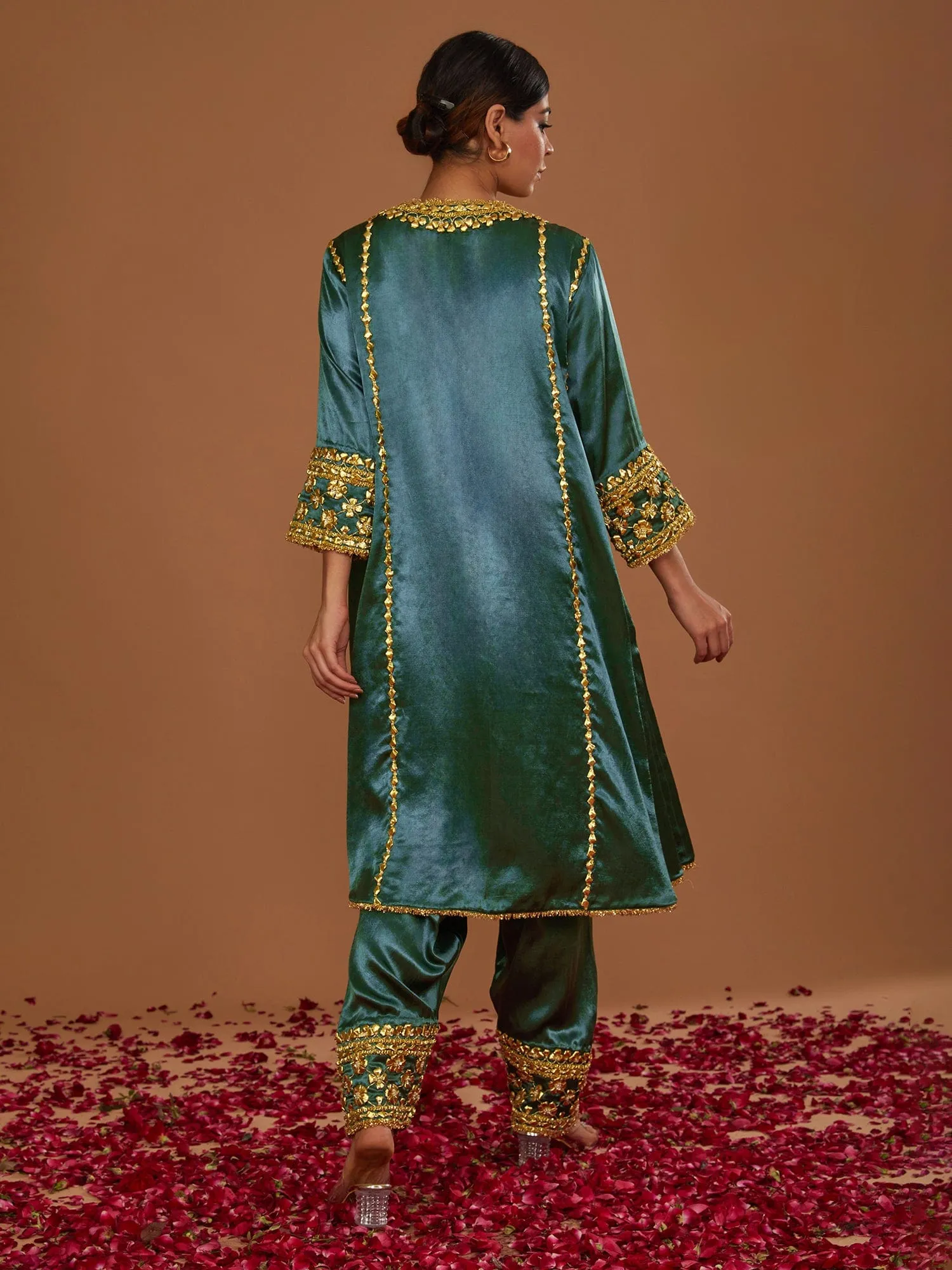 Sap Green Mashru Silk Kurta Salwar with Dupatta