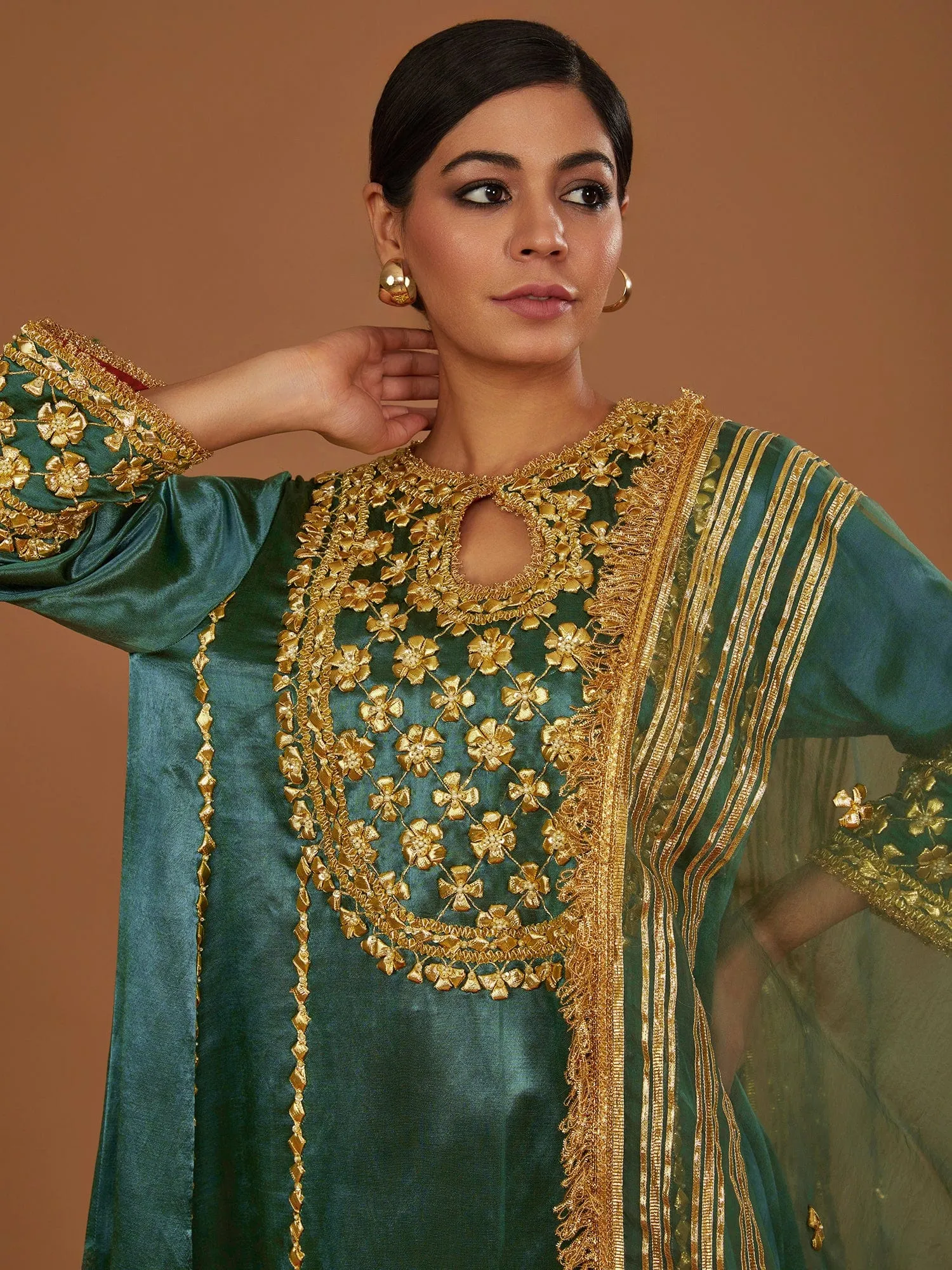 Sap Green Mashru Silk Kurta Salwar with Dupatta