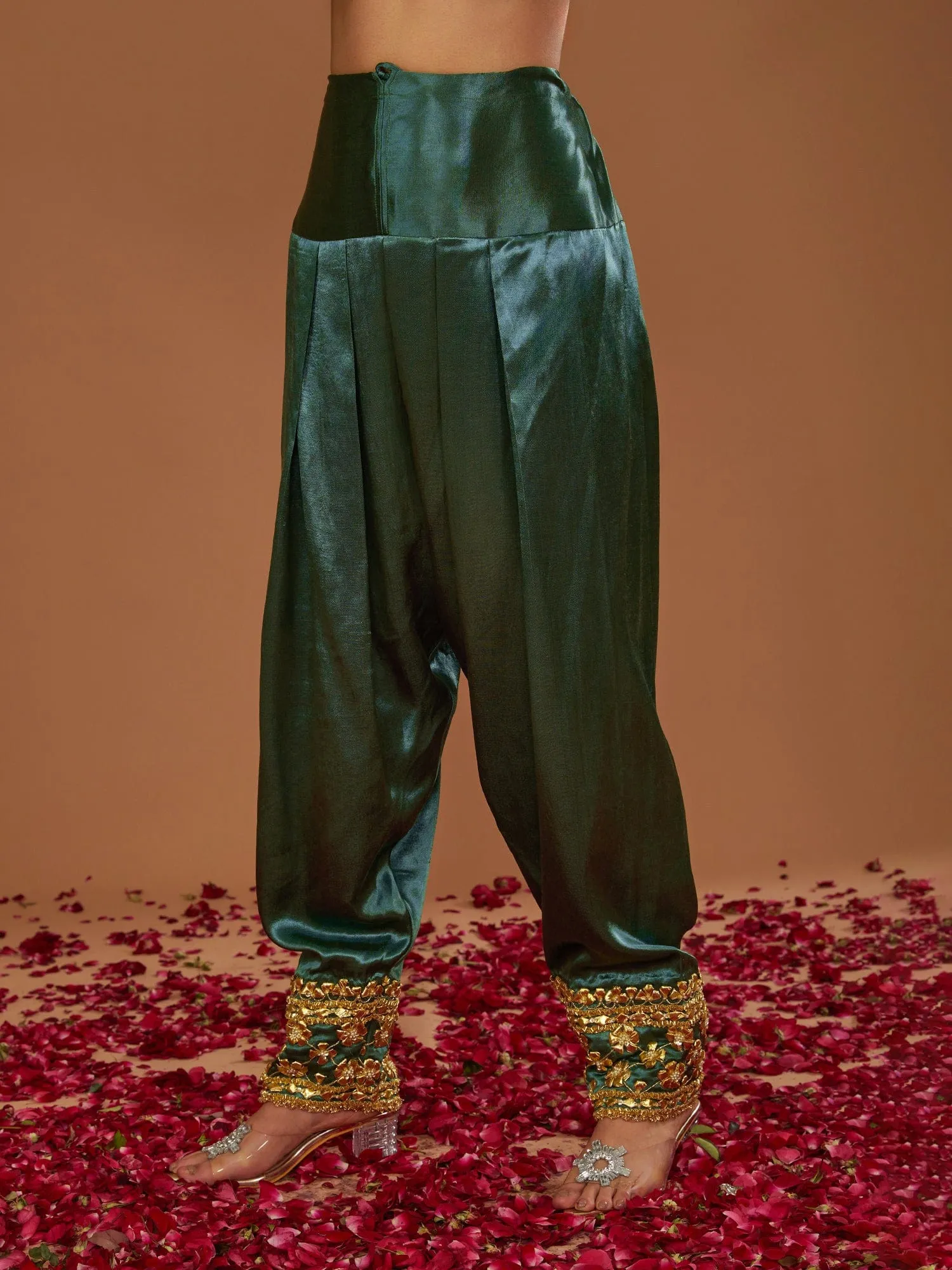 Sap Green Mashru Silk Kurta Salwar with Dupatta